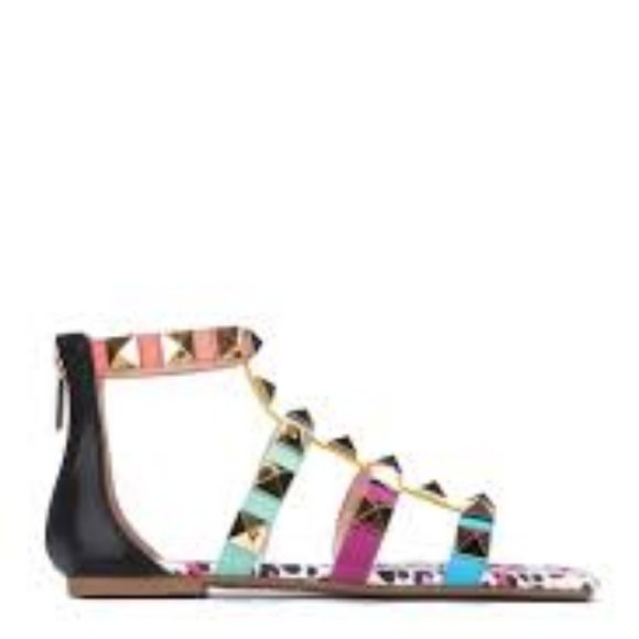 NWT CAPE ROBBIN ZIMZA STUDDED GLADIATOR SANDALS MULTI-COLORED LEOPARD 5 - Picture 1 of 12